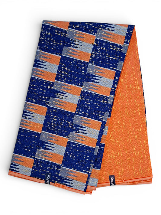 Kente Gold Fashion | Blauw & Oranje Geometrische Stof