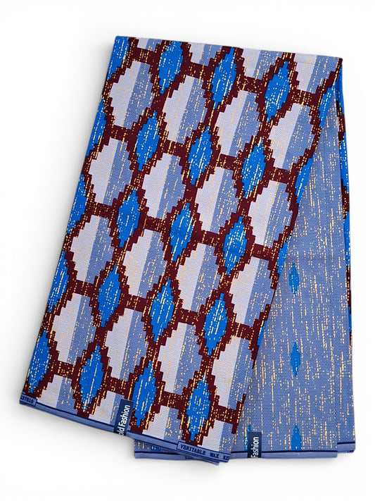 Kente Gold Fashion | Blauw & Bruin Geometrische Ruit