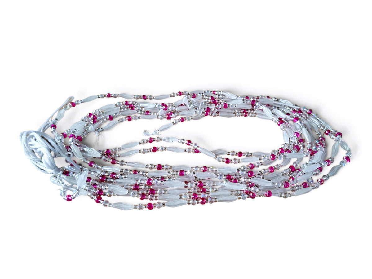 Waistbeads – wit & fuchsia