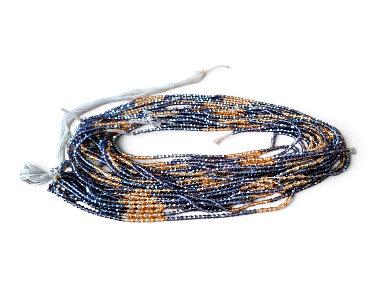 Waistbeads donkerblauw en champagne