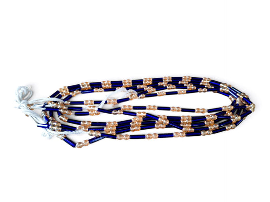 Waistbeads kobaltblauw en champagne