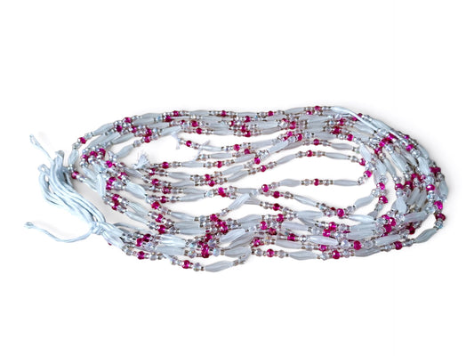 Waistbeads parelwit en fuchsia
