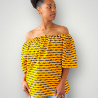Off Shoulder Top van Afrikaanse Print - Geel