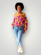 Afbeelding in Gallery-weergave laden, Off Shoulder Top van Afrikaanse Print - Roze/Geel
