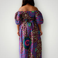 Wrap Top en Maxi Rok met Slit Co-ord Set - Blauw/Roze