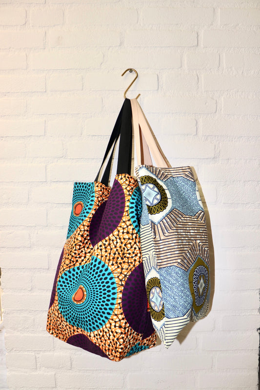Tote Tas in Afrikaanse Print - Groen/Licht Roze