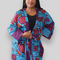 Kimono Vest van Afrikaanse Print - Blauw/Rood