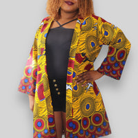 Kimono Vest van Afrikaanse Print - Geel/Rood