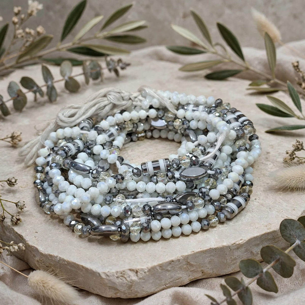 Waistbeads wit en zilver