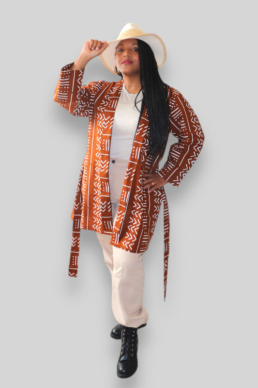 Kimono Vest van Afrikaanse Print - Bruin