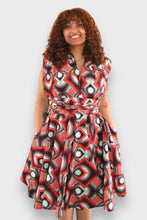 Afbeelding in Gallery-weergave laden, Multiway Midi Jurk van Afrikaanse Print  – rood &amp; turquoise geometrisch
