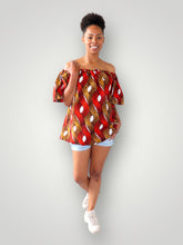 Afbeelding in Gallery-weergave laden, Off Shoulder Top van Afrikaanse Print - Rood/Bruin
