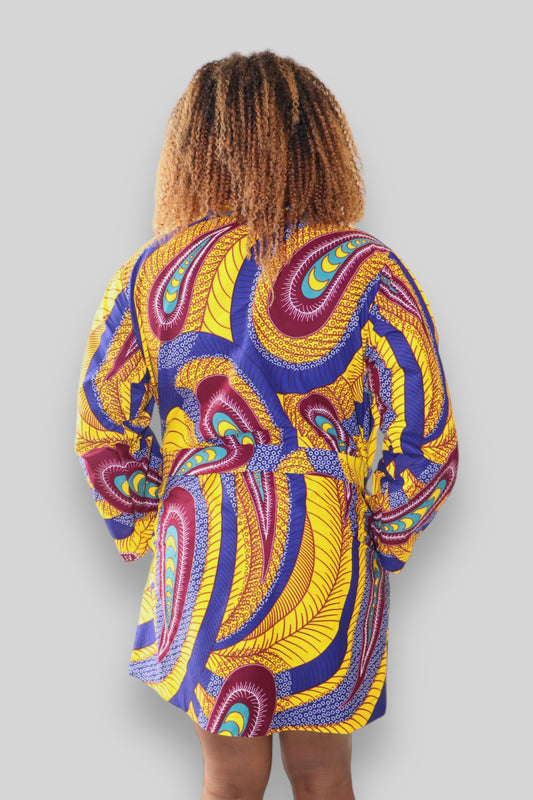 Kimono Vest van Afrikaanse Print - Geel/Paars
