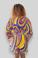 Afbeelding in Gallery-weergave laden, Kimono Vest van Afrikaanse Print - Geel/Paars
