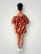 Afbeelding in Gallery-weergave laden, Off Shoulder Top van Afrikaanse Print - Rood/Bruin
