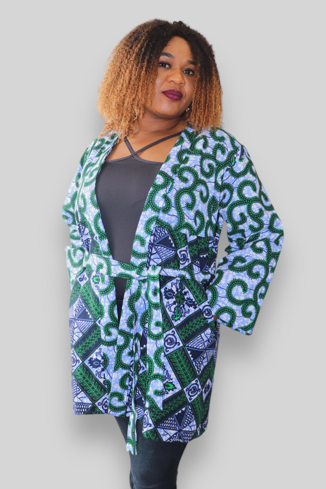 Kimono Vest in Afrikaanse Print - Paars/Groen