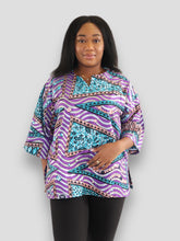 Afbeelding in Gallery-weergave laden, Dashiki Top van Afrikaanse Print - Paars/Blauw
