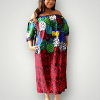Off Shoulder Maxi Jurk van Afrikaanse Print - Multicolor 2