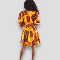 Midi Jurk van Afrikaanse Print - Geel/Rood