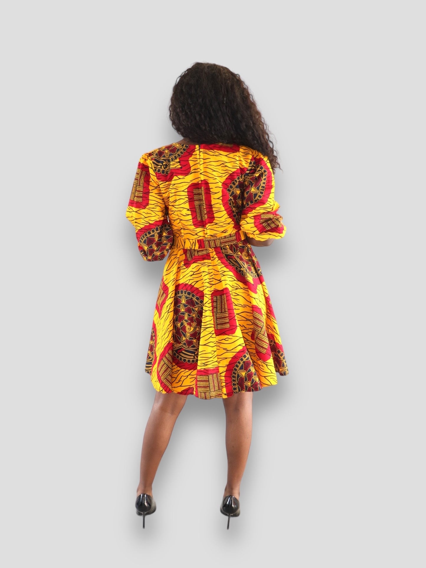 Midi Jurk van Afrikaanse Print - Geel/Rood