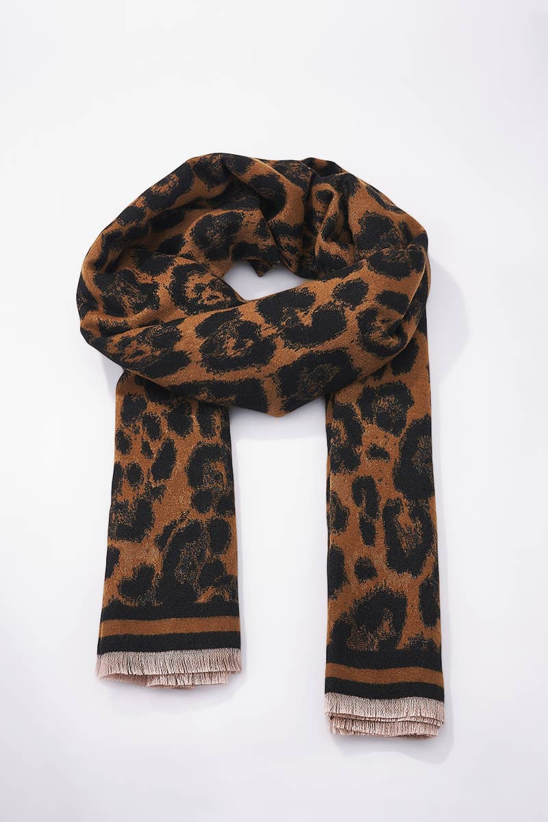 Wollen sjaal met luipaardmotief FL202DF: Kameel / 30% Wol - 70% Viscose