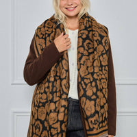 Wollen sjaal met luipaardmotief FL202DF: Kameel / 30% Wol - 70% Viscose