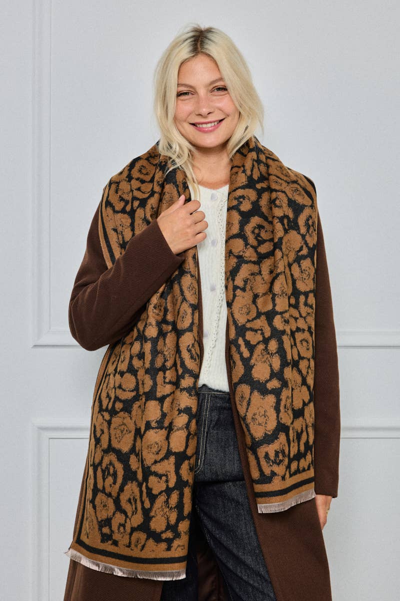 Wollen sjaal met luipaardmotief FL202DF: Kameel / 30% Wol - 70% Viscose