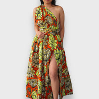 Infinity  Multiway Maxi Jurk van Afrikaanse Print - Oranje/Geel