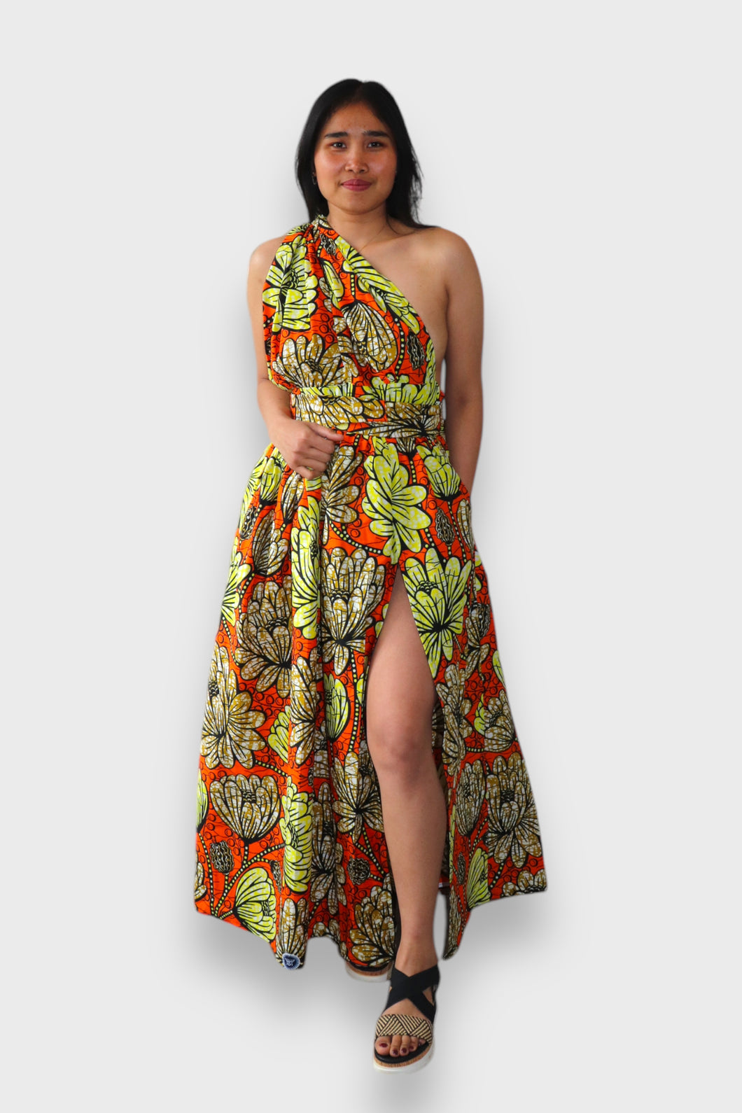Infinity  Multiway Maxi Jurk van Afrikaanse Print - Oranje/Geel