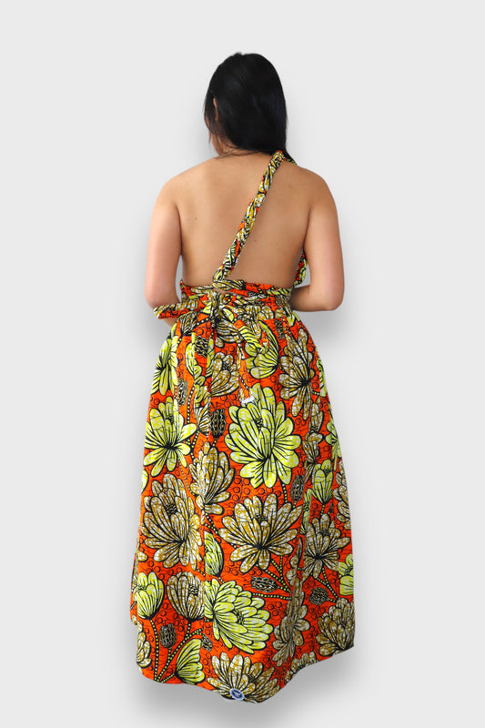Infinity  Multiway Maxi Jurk van Afrikaanse Print - Oranje/Geel