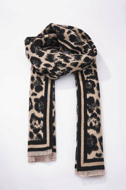 Wollen sjaal met luipaardmotief FL202DF: Kameel / 30% Wol - 70% Viscose