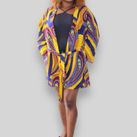 Kimono Vest van Afrikaanse Print - Geel/Paars