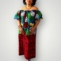 Off Shoulder Maxi Jurk van Afrikaanse Print - Multicolor 4