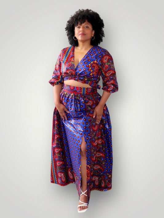 Top & Maxi Rok Co-Ord Set van Afrikaanse Print - Multicolor