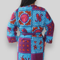 Kimono Vest van Afrikaanse Print - Blauw/Rood