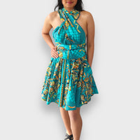 Multiway Midi Jurk van Afrikaanse Print - licht Groen