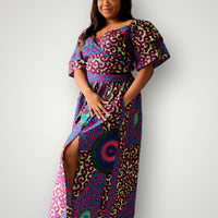 Wrap Top en Maxi Rok met Slit Co-ord Set - Blauw/Roze