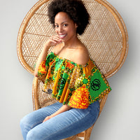 Off Shoulder Top van Afrikaanse Pront - Groen/Oranje