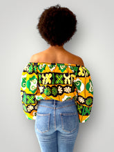 Afbeelding in Gallery-weergave laden, Off Shoulder Top van Afrikaanse Print - Geel/Groen
