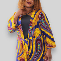 Kimono Vest van Afrikaanse Print - Geel/Paars