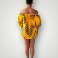 Off Shoulder Top van Afrikaanse Print - Geel