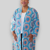 Kimono Vest in Afrikaanse Print - Blauw/Roze