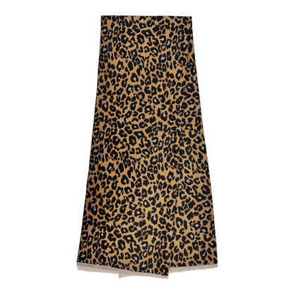 Wintersjaal met luipaardprint en franjes