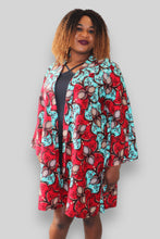 Afbeelding in Gallery-weergave laden, Kimono Vest in Afrikaanse Print - Rood/Licht Blauw
