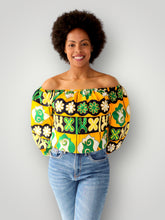 Afbeelding in Gallery-weergave laden, Off Shoulder Top van Afrikaanse Print - Geel/Groen
