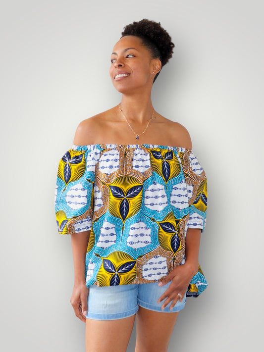 Off Shoulder Top van Afrikaanse Print - Multicolor