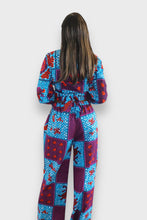 Cargar imagen en el visor de la galería, Twee-delige Set met Wrap Top en Baggy Broek – Felle Blauwe &amp; Paarse Print
