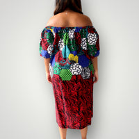 Off Shoulder Maxi Jurk van Afrikaanse Print - Multicolor 2