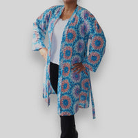 Kimono Vest in Afrikaanse Print - Blauw/Roze