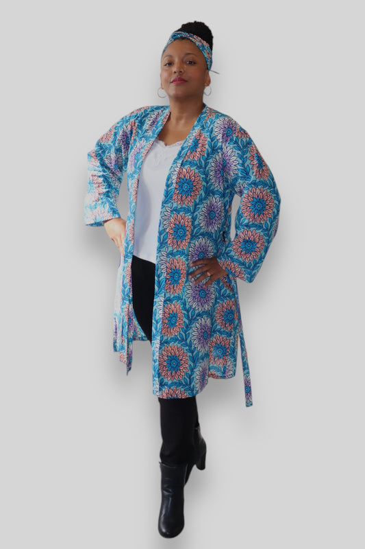 Kimono Vest in Afrikaanse Print - Blauw/Roze